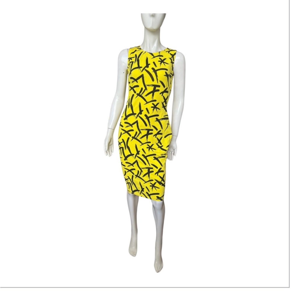 Bodycon Sexy Classic Stretch Dress Knee Length Small Yellow Black Sleeveless
